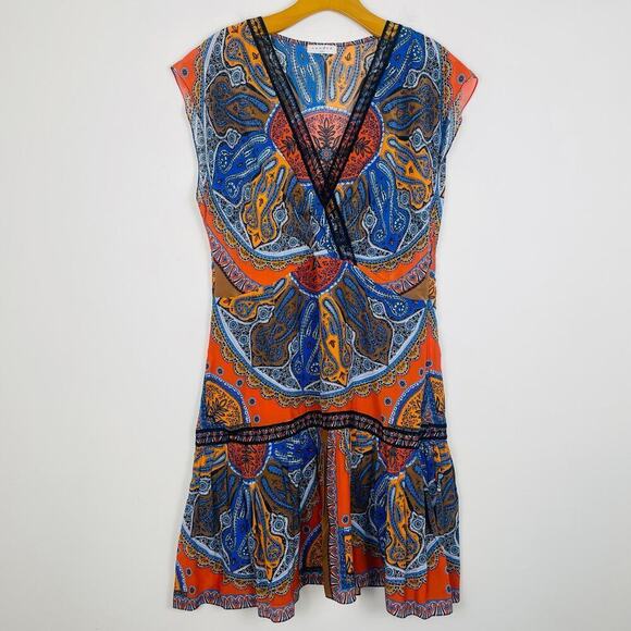 Sandro bandana-print Short-Sleeved Satin Mini Dress size 42 or US 10 - Picture 3 of 8